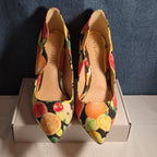 Liliana Fruit Print Pumps 8.5 Scalloped Stiletto Heels Watercolor Fruit Salad