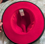 Cutely Covered Pink Bottom Black Cowboy Hat Felt Wide Brim Fedora Medium Used