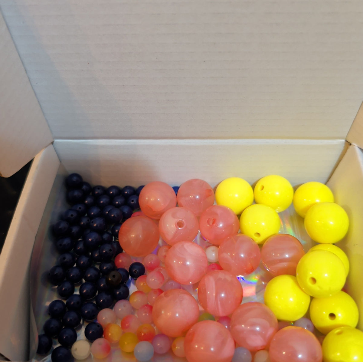 Mixed Pre-Drilled Round Plastic Beads 3oz Lot Pink Yellow Blue Craft