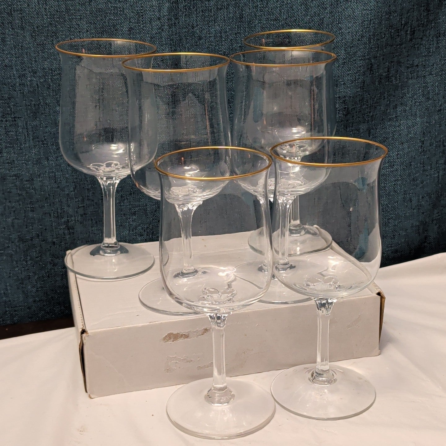 LENOX Crystal INTRIGUE Wine Glasses Gold Trim Fluted Rim Vintage 80s | Set of 6