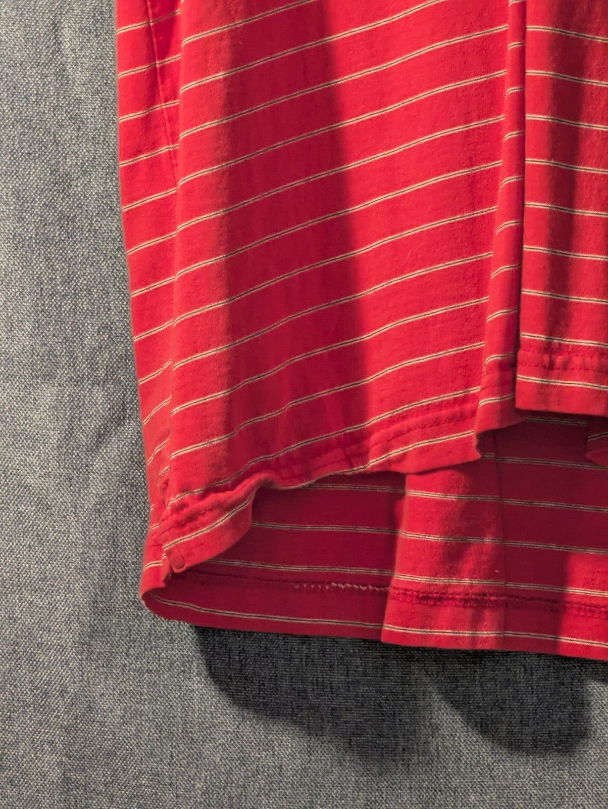 Greg Norman Collection Men's L 100% Cotton Red White Stripe Golf Polo Shark Logo