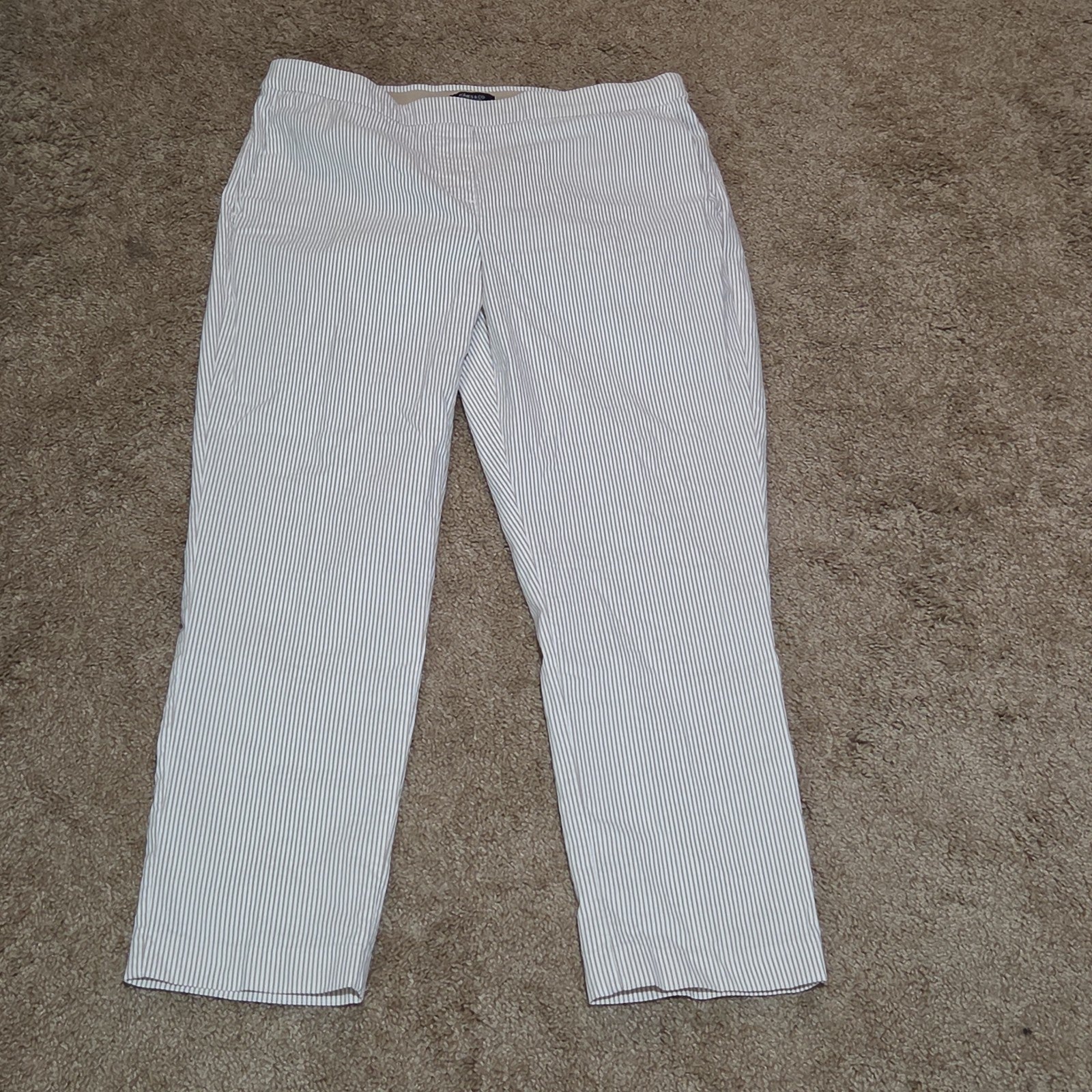 Jones New York Pants Womens 12 Tan White Stripe Pull On Crop Trouser Cotton Good