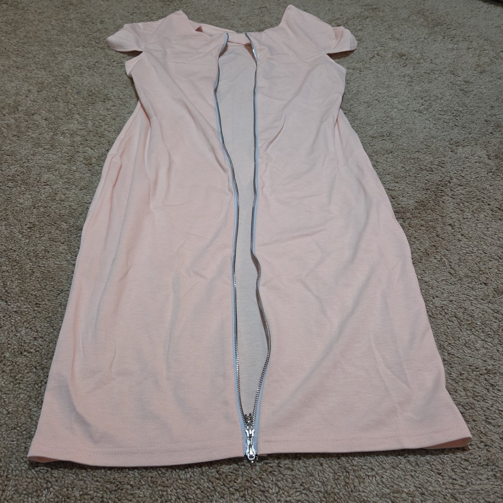 Blush Pink Midi Dress Full Zip Cutout Short Sleeve Bodycon XXL