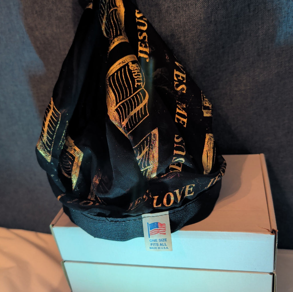 I Love Jesus Bible Black Satin Hair Bonnet Sleep Cap OS