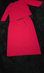 Spenser Jeremy Knit Skirt Set Large L Red Black Faux Wrap Sweater 2 Piece Vtg