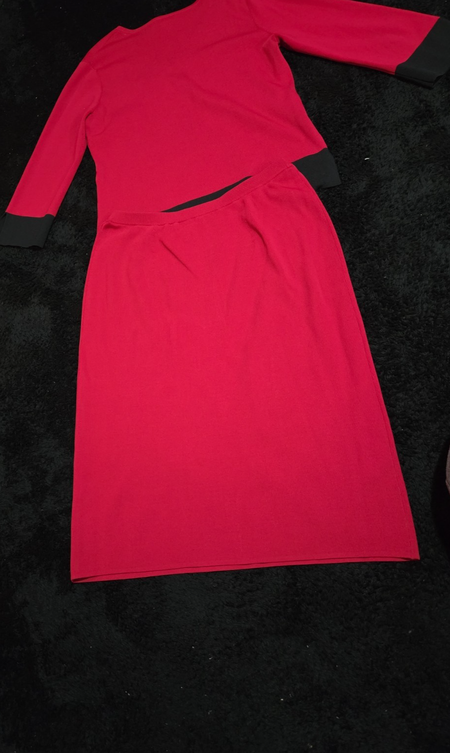 Spenser Jeremy Knit Skirt Set Large L Red Black Faux Wrap Sweater 2 Piece Vtg
