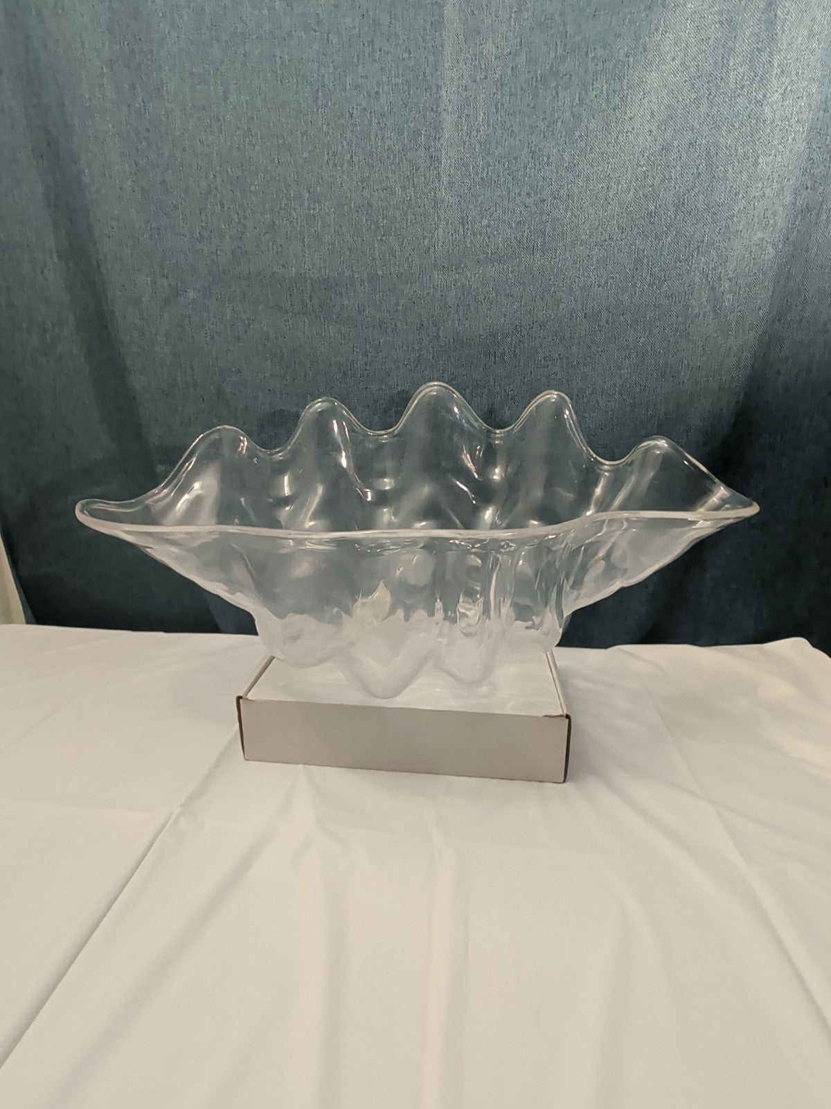 Large Acrylic Clam Shell Serving Bowl 18" Wavy Scalloped Beach House Centerpiece