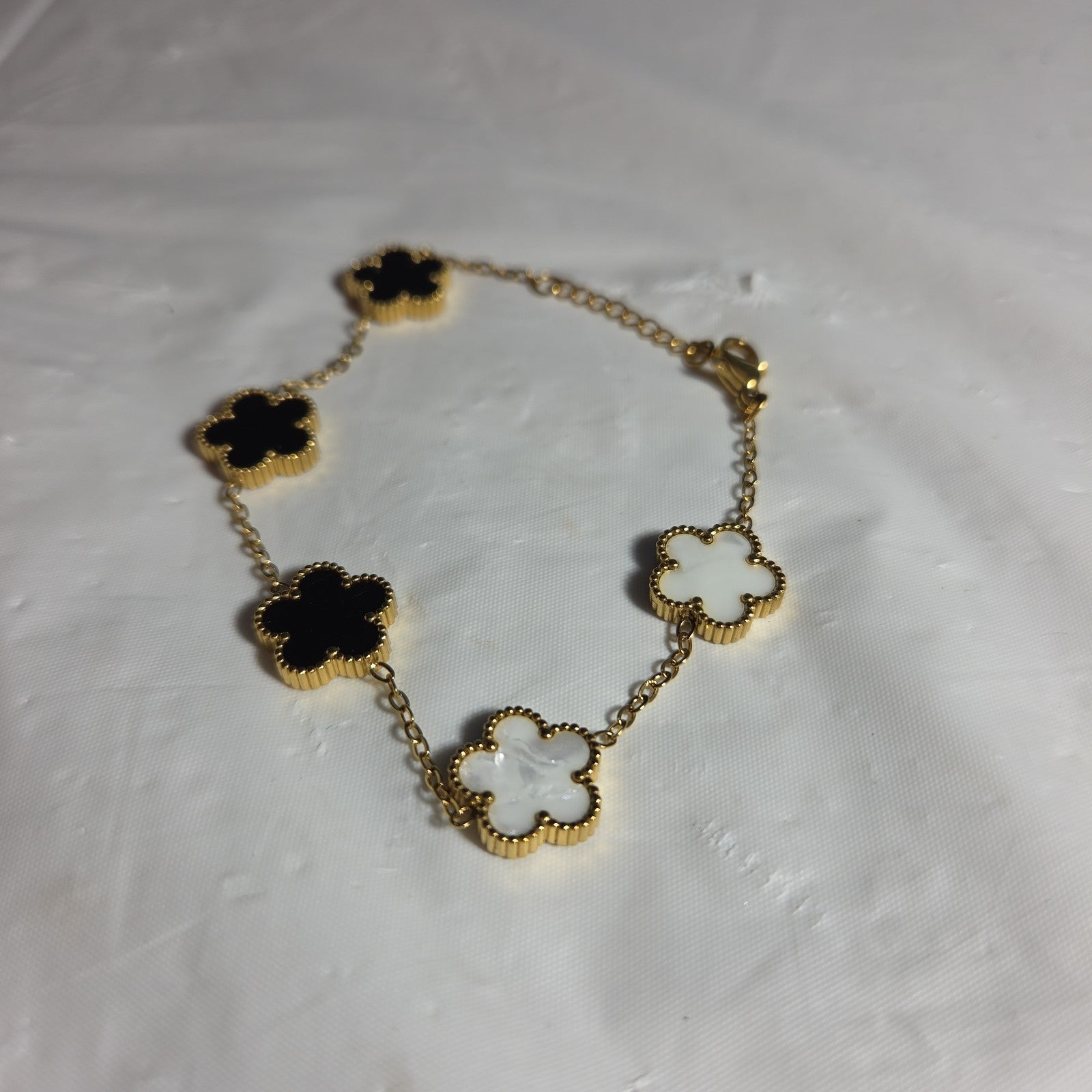 3PC Jewelry Set Black White Gold Tone Necklace Bracelet Earrings