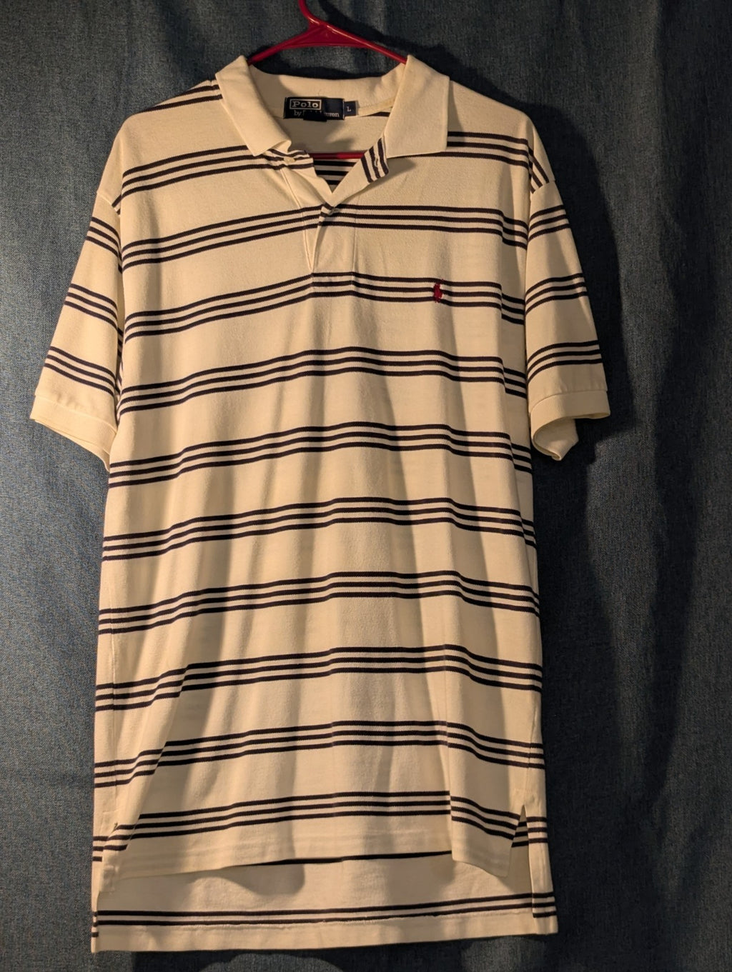 Vintage 90s Polo Ralph Lauren Shirt Men's Large Cream Navy Stripe 