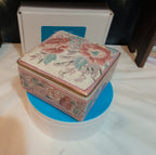 Vintage Pink Floral Porcelain Square Trinket Box Grandmillennial PreOwned