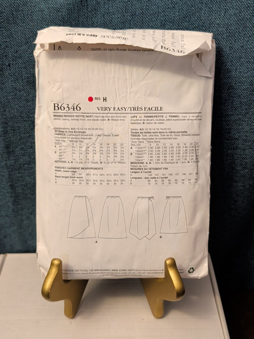 UNCUT Butterick B6346 Skirt Pattern | Asymmetrical Elastic Waist | Size 8-22 |