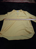 Nine West Petite XL PXL Yellow V-Neck Blouse Career Long Sleeve Pockets Popover