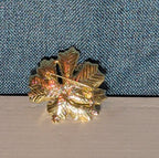 Peony Flower Brooch Pin Gold Tone Faux Pearl Enamel Coquette NWOT