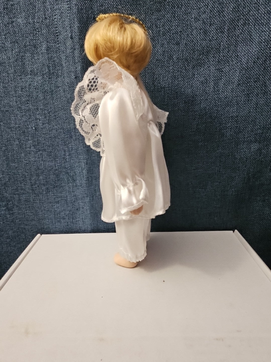 Vintage Porcelain Angel Doll | Blonde Guardian Angel with Halo