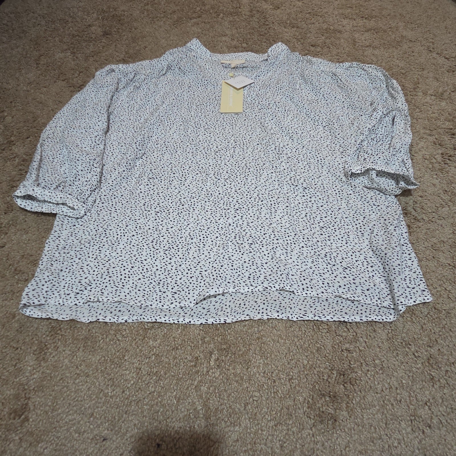 Grand & Greene Blouse Womens XL Speckled Print V-Neck Long Sleeve NWT Shirt