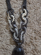 Black Crystal Pearl Necklace Chunky Bib Pendant Antique Chain
