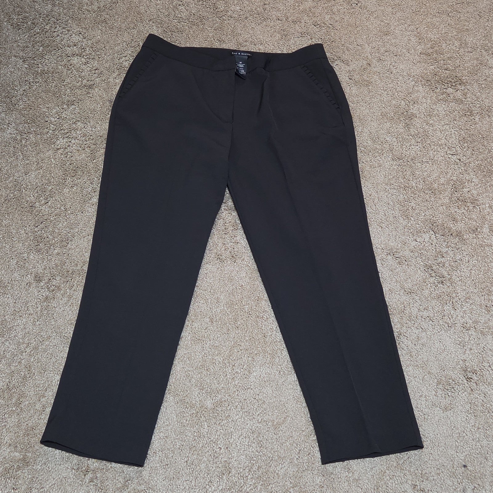 Zac & Rachel Black Dress Pants 14 Pleated Pocket Stretch Career NWOT