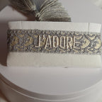 J'Adore Woven Friendship Bracelet Grey Tassel Designer Inspired