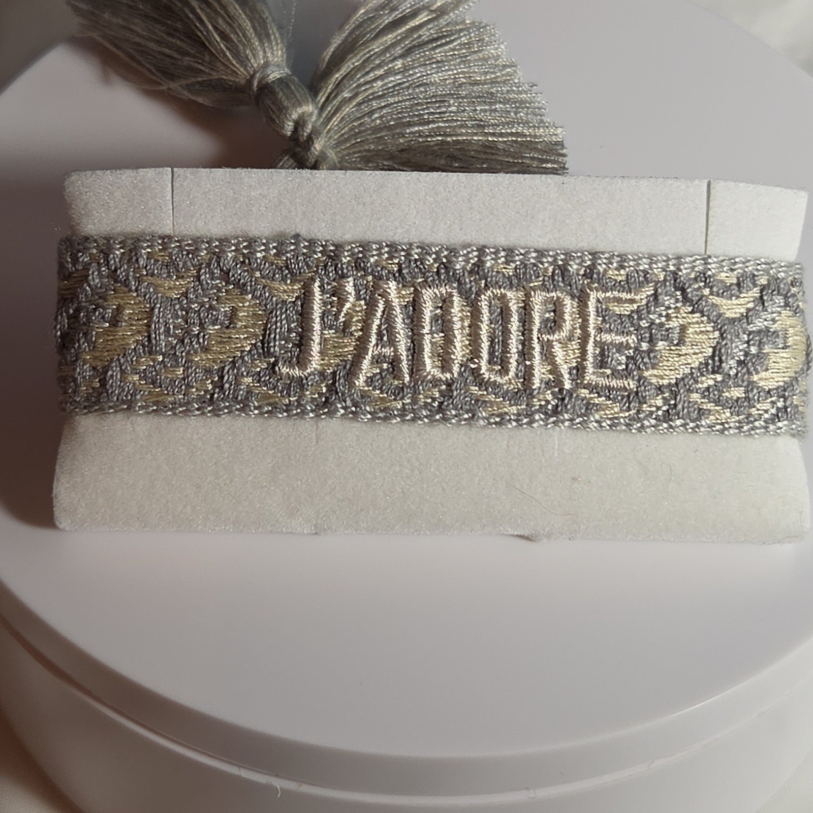 J'Adore Woven Friendship Bracelet Grey Tassel Designer Inspired