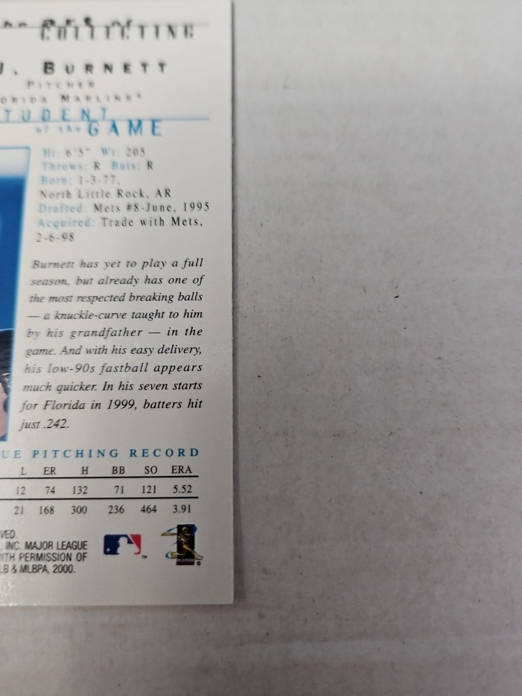 2000 Topps Gallery - Students of the Game A.J. Burnett #127