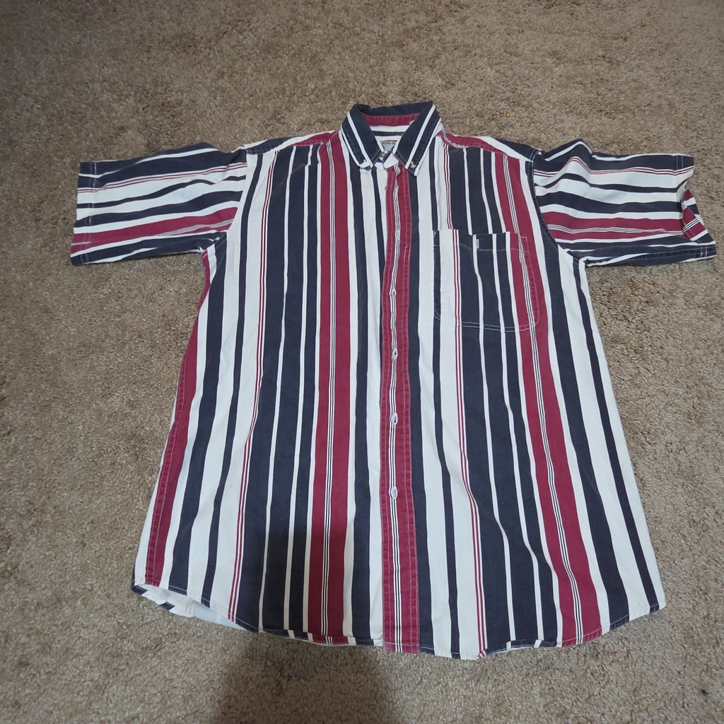 Pine Grove Striped Button Down Shirt Cotton Vintage 90s Retro Men Size M