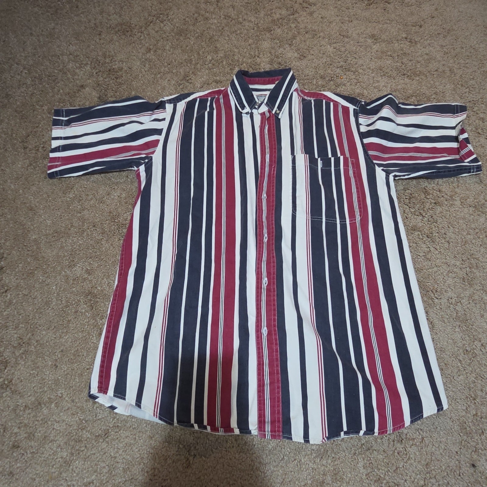 Pine Grove Striped Button Down Shirt Cotton Vintage 90s Retro Men Size M