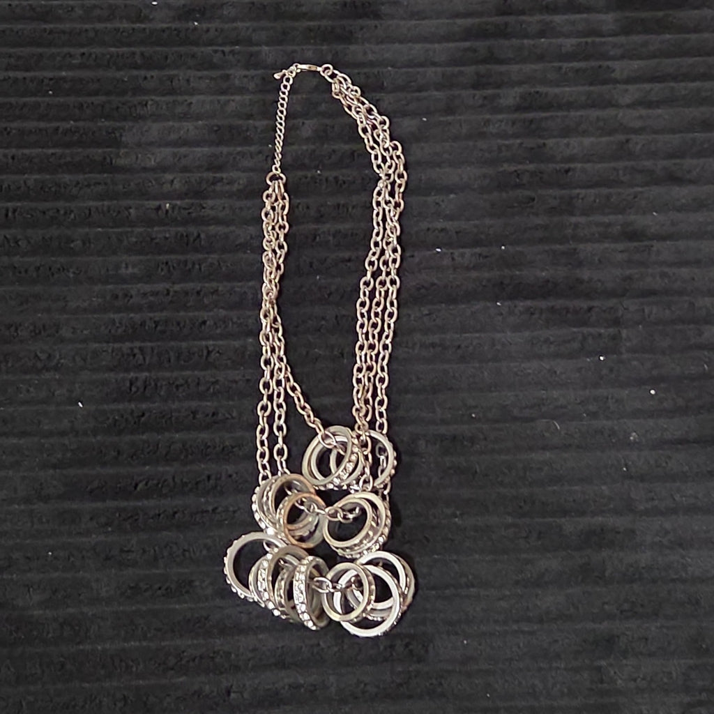 NY Collection Silver Tone Triple Chain Rhinestone Ring Cluster Necklace