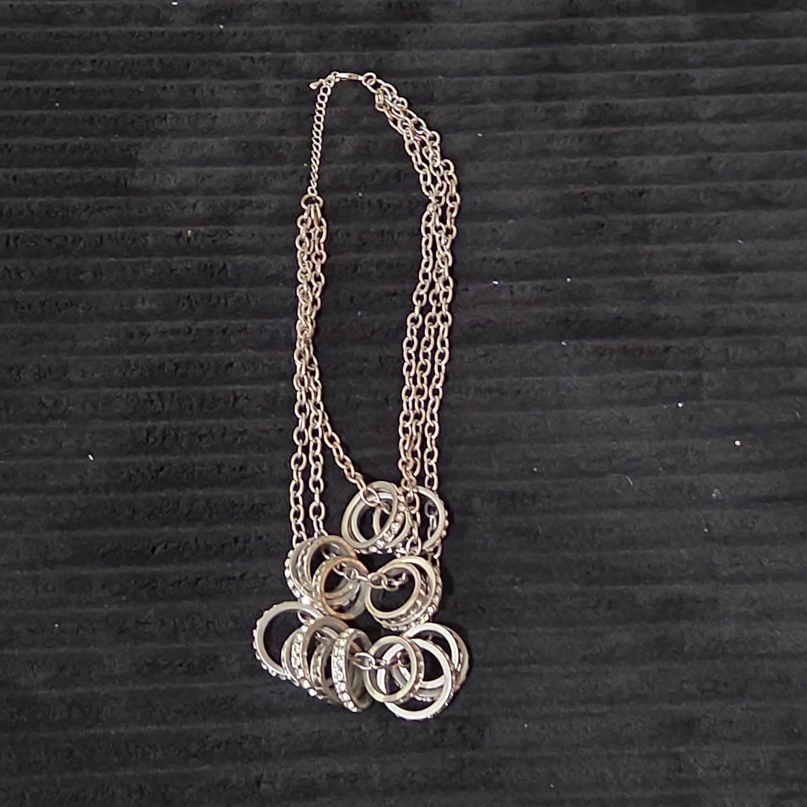 NY Collection Silver Tone Triple Chain Rhinestone Ring Cluster Necklace