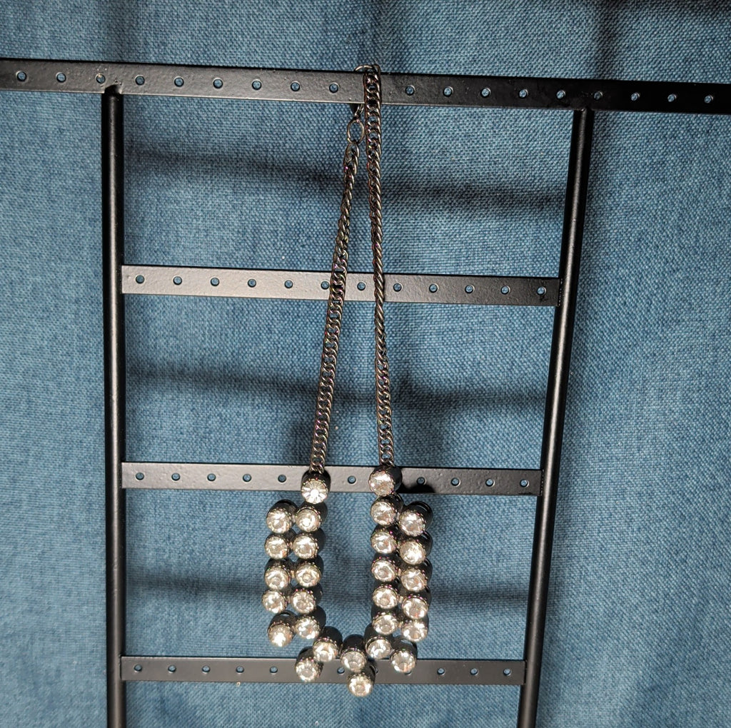 Gunmetal Double Layer Crystal Statement Necklace Edgy Glam