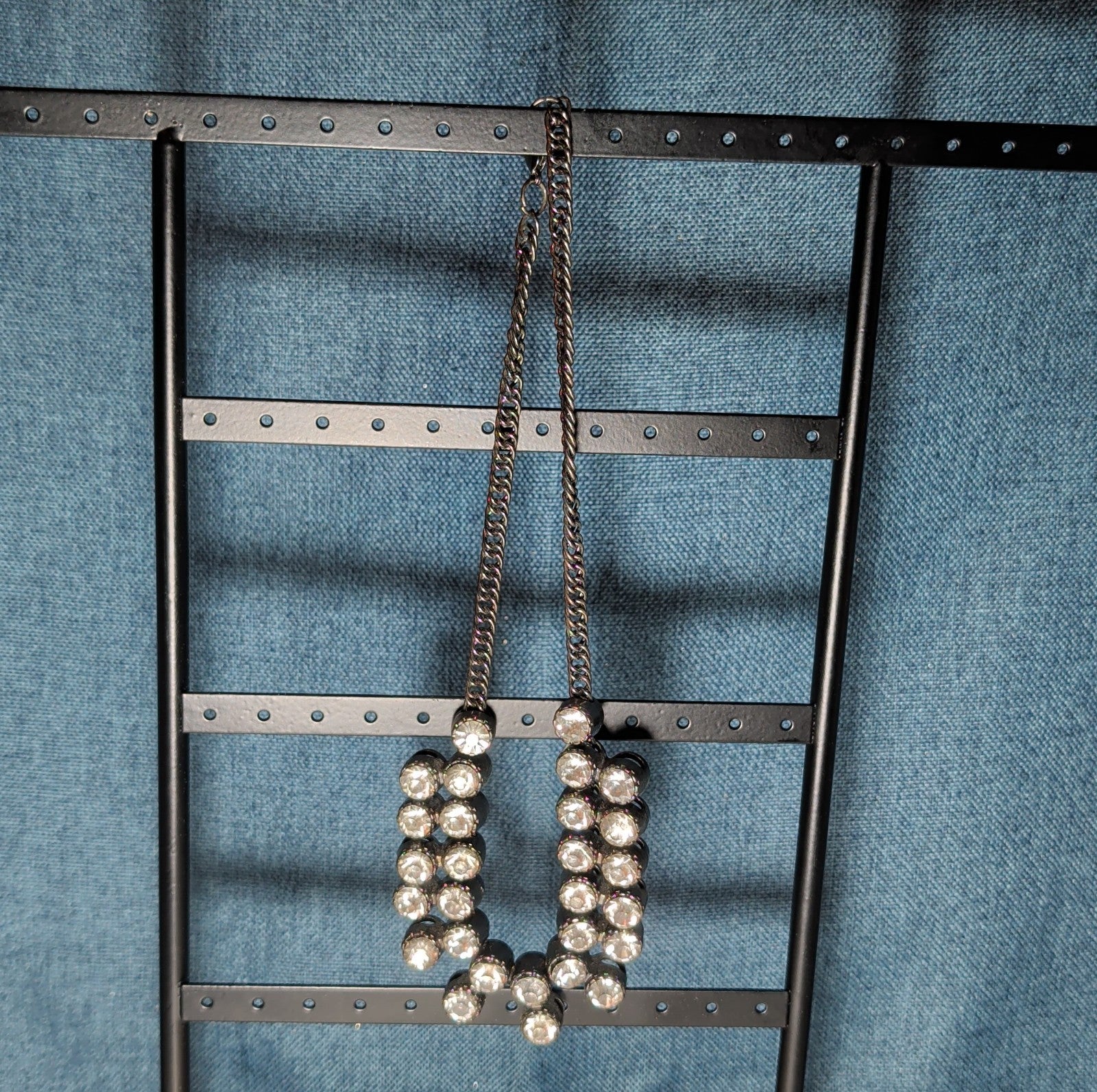 Gunmetal Double Layer Crystal Statement Necklace Edgy Glam