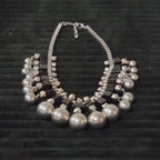 Chunky Silver Bib Statement Necklace Black Cube Cascading Collar Choker Punk Mod