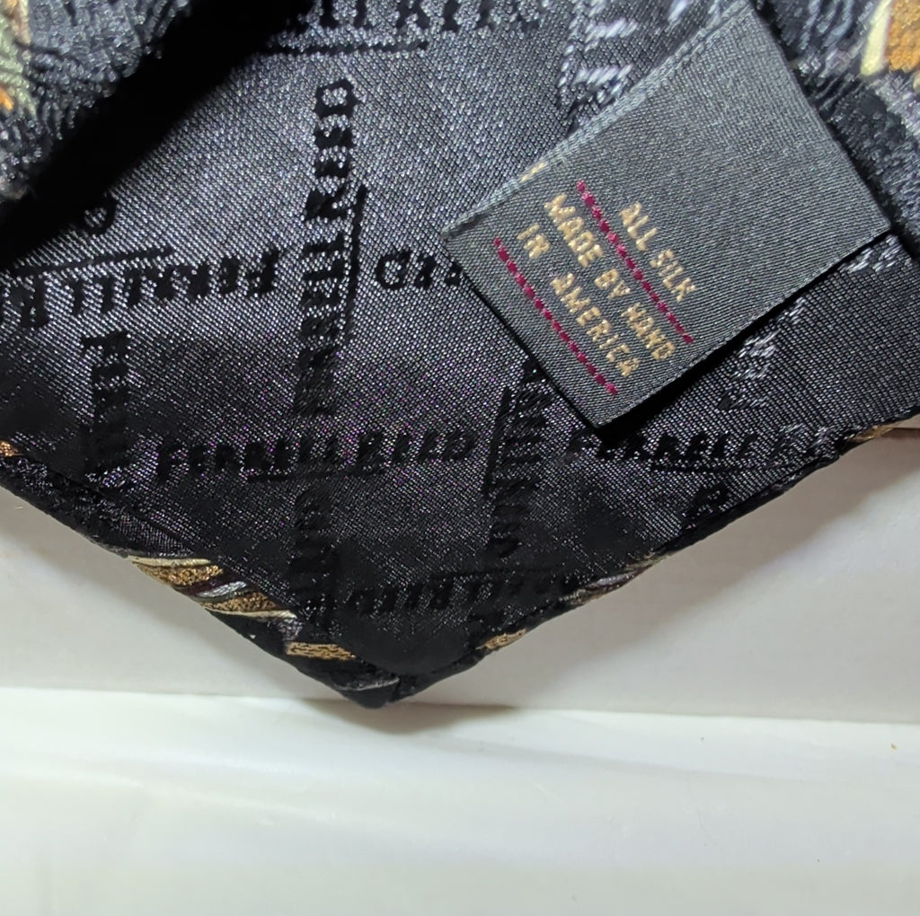 Vtg Ferrell Reed for Edwards Silk Neck Tie Black Gold Geometric Art Deco 59.5