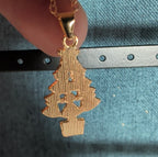 Christmas Tree Necklace Earring Set Gold Tone Enamel Holiday