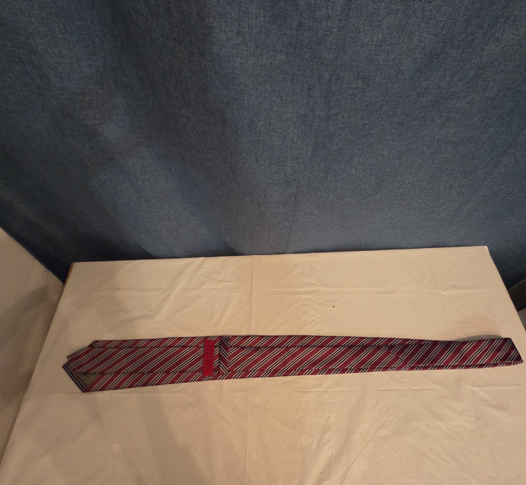 Bergamo New York Tie Burgundy Red Silver Striped Mens Silk Necktie Regimental