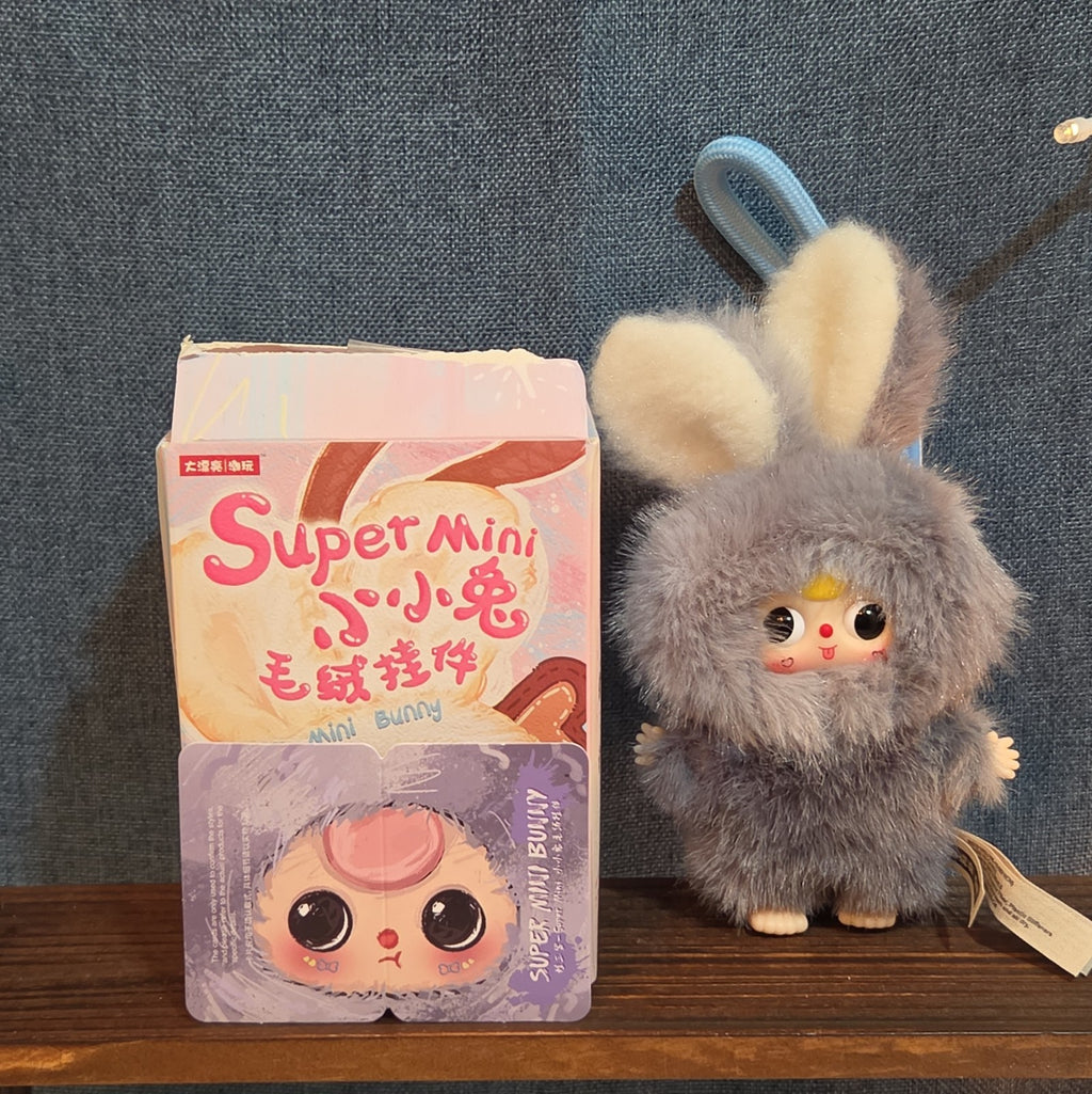 Baby Three Super Mini Bunny Letter S Gray Plush Bag Charm Pendant