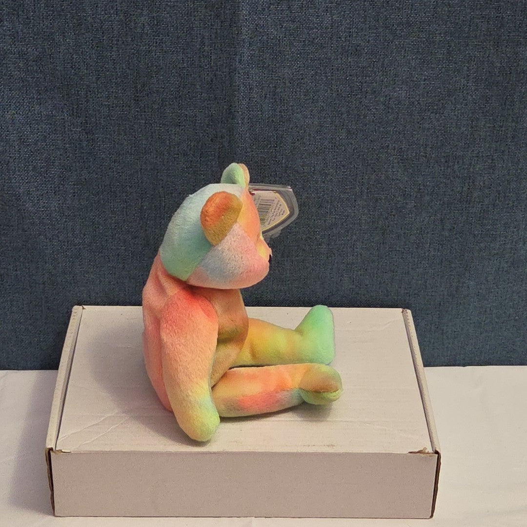 Ty Beanie Baby Peace Bear 1997 Retired - Unique Pastel Tie Dye Tag Protector