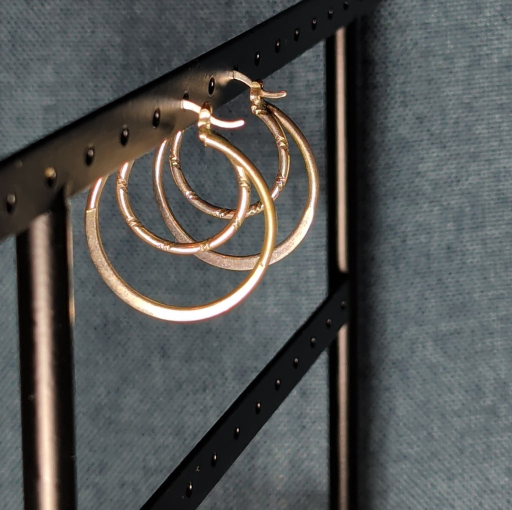 Double Hoop 925 Sterling Silver Textured Y2K