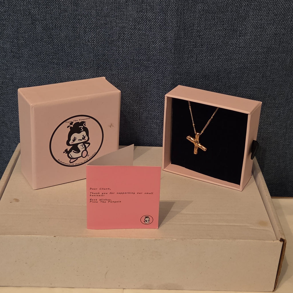 Pixie The Penguin Letter X Necklace Rose Gold Tone Puffy Coquette NIB