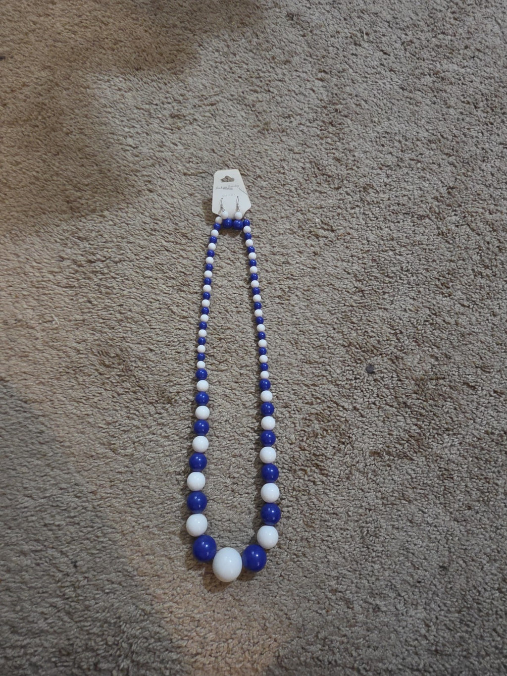 Chunky Bubblegum Bead Necklace Earring Set Blue White Retro