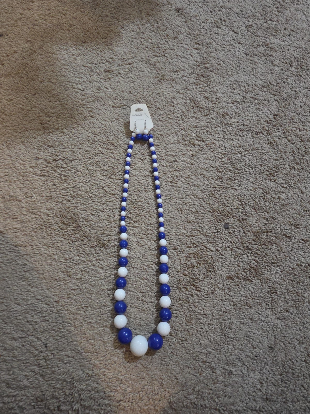 Chunky Bubblegum Bead Necklace Earring Set Blue White Retro