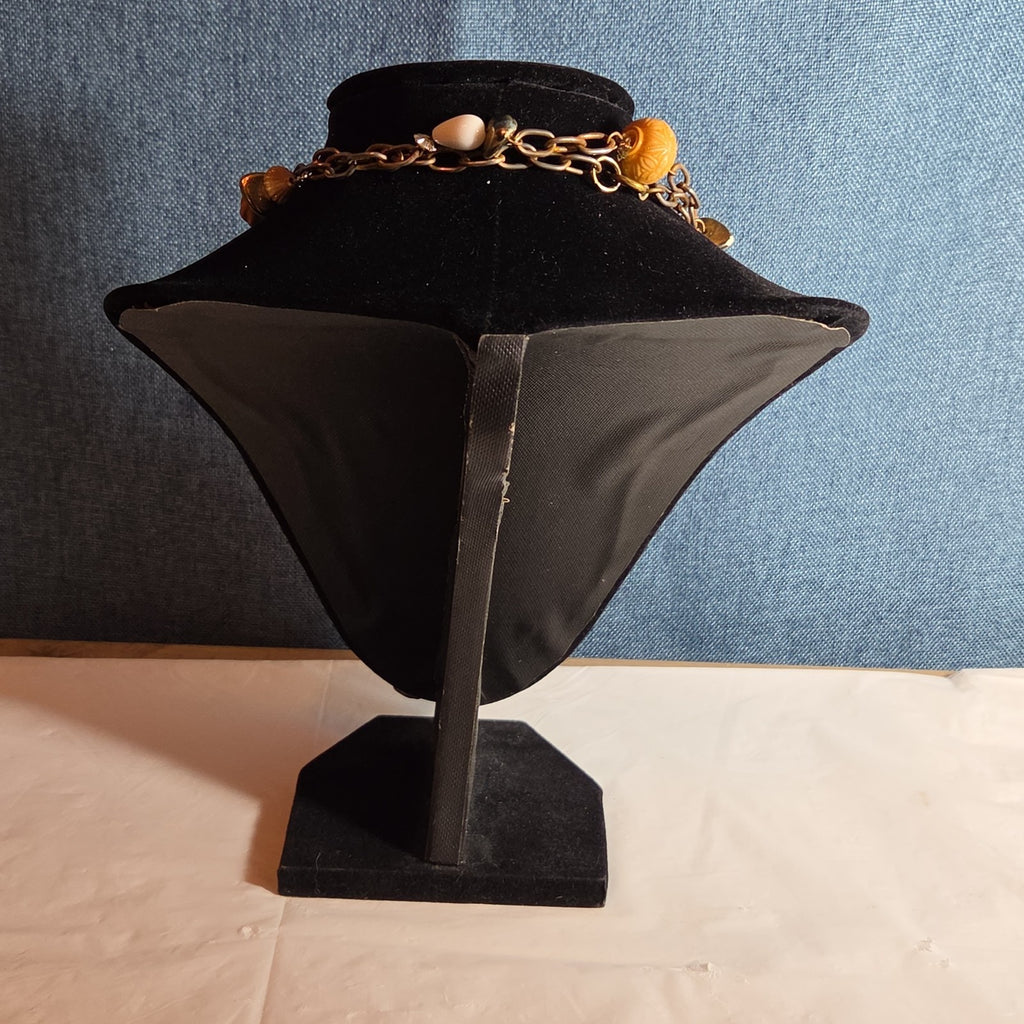 Earth Tone Bead Coppertone Chain Necklace Boho 70s Vibe
