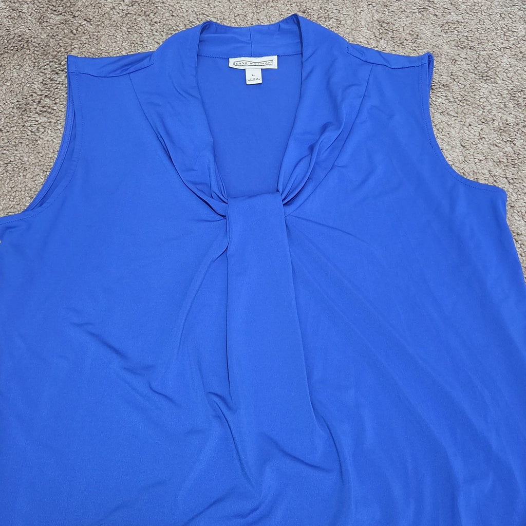 Dana Buchman Draped Neck Blue Sleeveless Top Blouse Gently Used Large