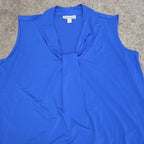 Dana Buchman Draped Neck Blue Sleeveless Top Blouse Gently Used Large