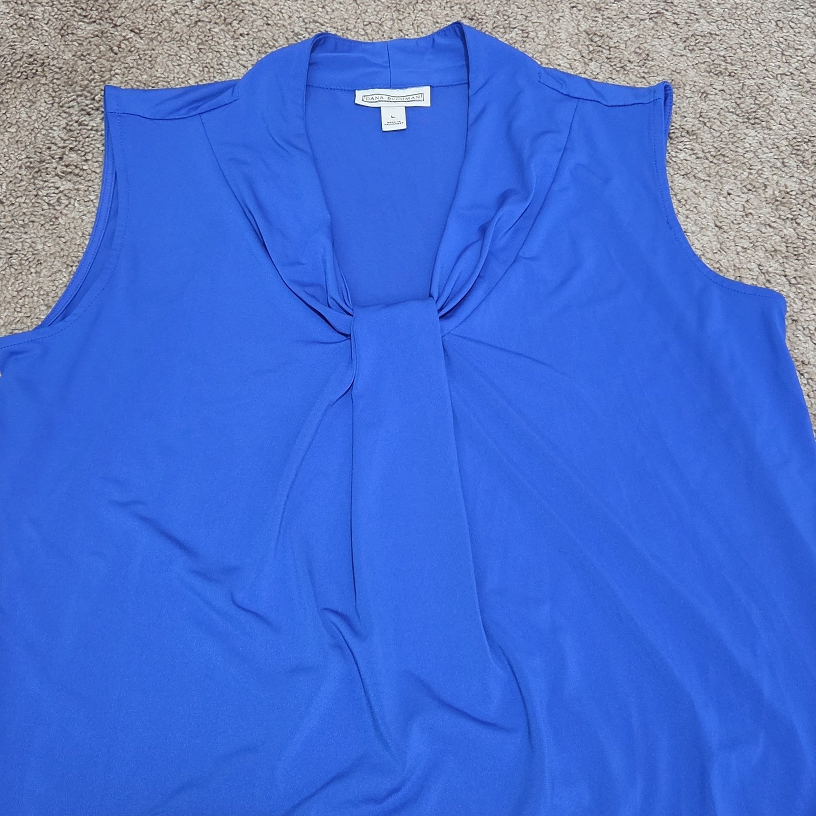 Dana Buchman Draped Neck Blue Sleeveless Top Blouse Gently Used Large