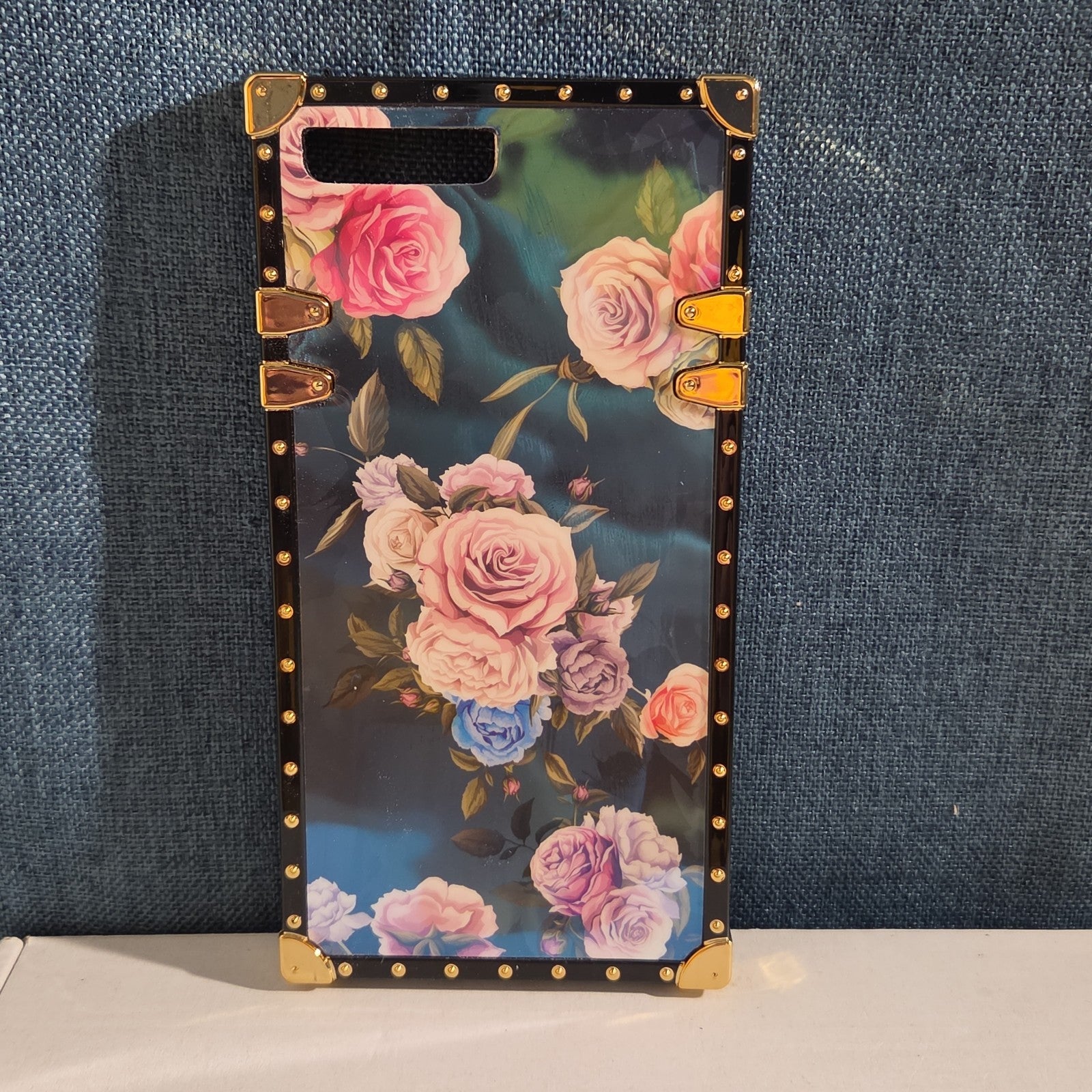 Luxury Trunk Rose Phone Case Gold Rivet Retro Cover