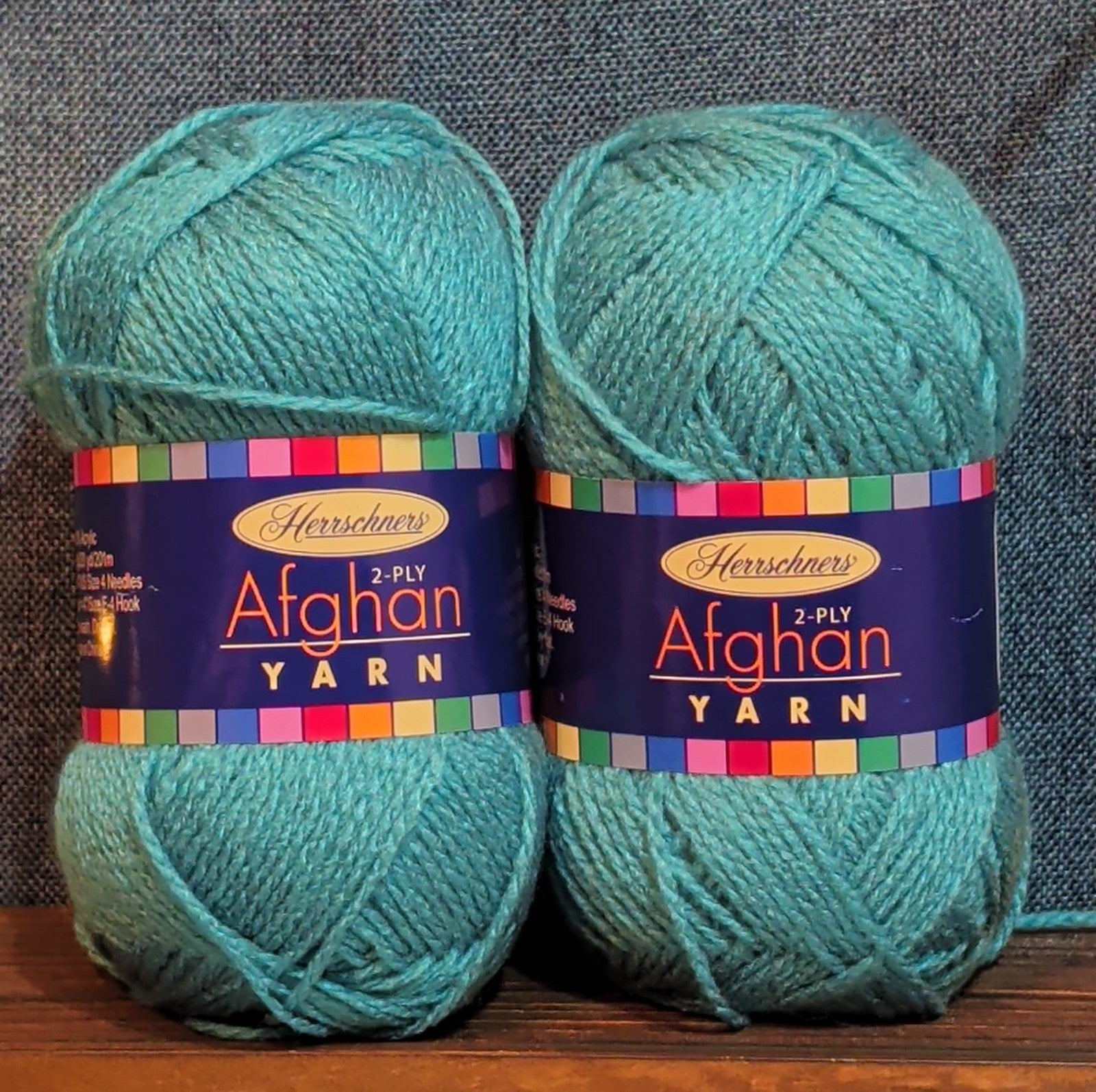 Herrschners Afghan Yarn 2 Ply Teal Acrylic 2 Skein Lot 0036