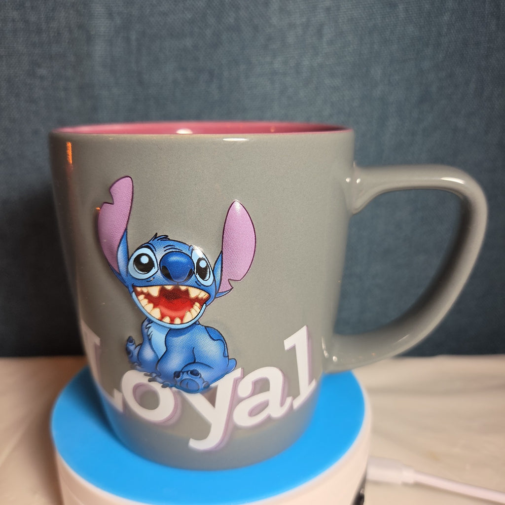 Disney Parks Stitch Loyal Brave Grey Ceramic Mug Pink Inside