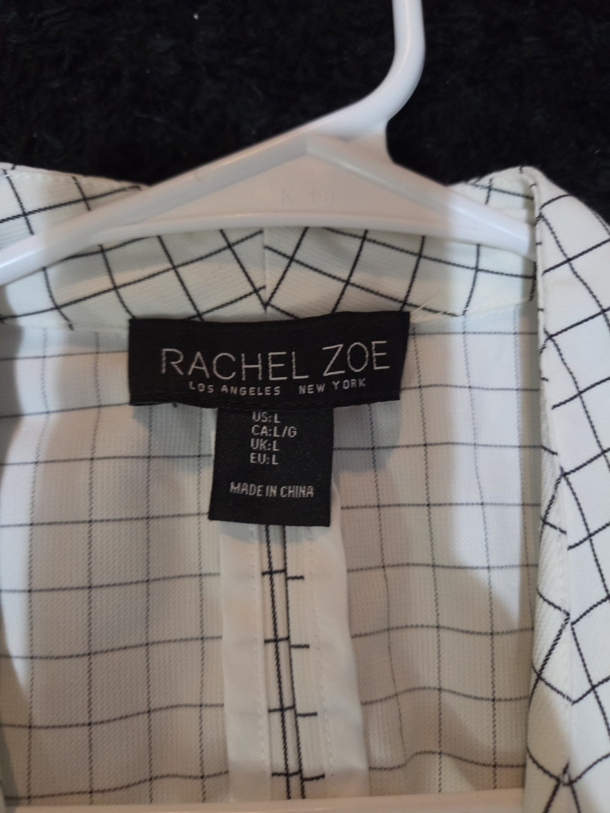 Rachel Zoe Open Front Blazer Women's S White Black Check 3/4 Sleeve Ruche Size L