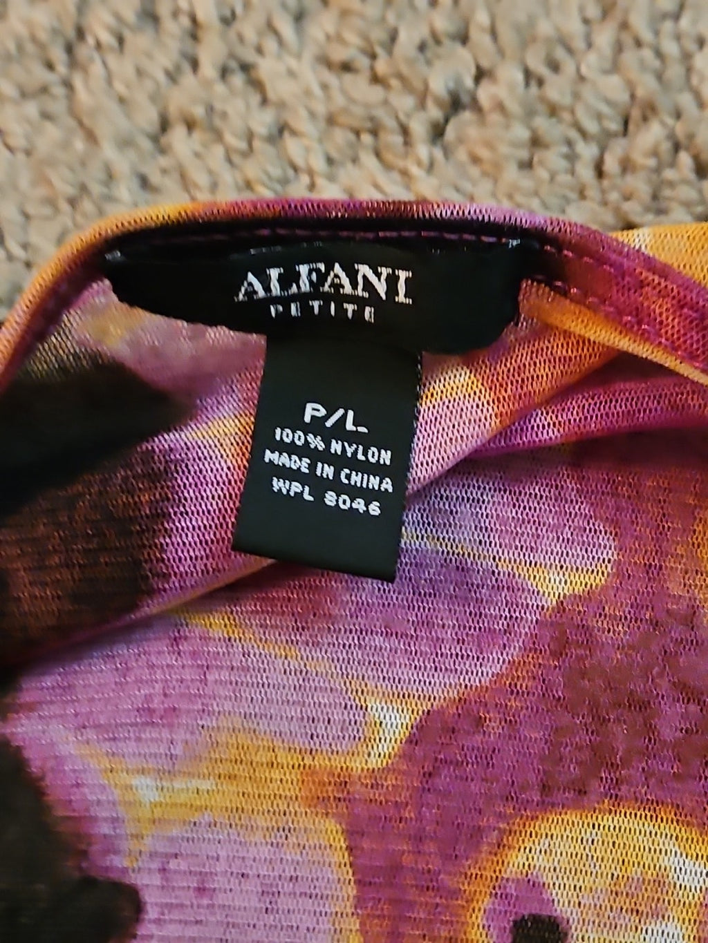 Alfani Petite Large P/L Boho Mesh Top Sheer Beaded V-Neck Floral Purple Blouse