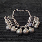 Chunky Silver Bib Statement Necklace Black Cube Cascading Collar Choker Punk Mod